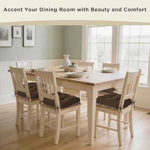 AddGrace Chair Cushions for Dining Chairs Set of 1 Kitchen Seat Cushions with Ties and Non Slip Backing Tufted Indoor Seat Pad for Kitchen Dining Room 18" x 17" x 3" Coffee - color: Coffee