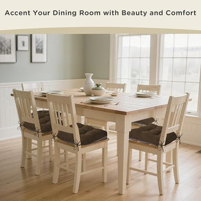 AddGrace Chair Cushions for Dining Chairs Set of 1 Kitchen Seat Cushions with Ties and Non Slip Backing Tufted Indoor Seat Pad for Kitchen Dining Room 18" x 17" x 3" Coffee - color: Coffee