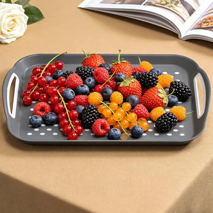 Non Slip Lap Trays with Handles, Set of 2 Food Trays for Eating on Couch, Dishwasher Safe Rectangular Serving Trays for Dinner, Breakfast & Snacks (Gray) - color: Gray
