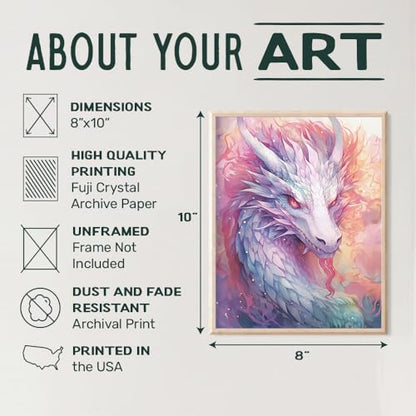Fantasy Dragon Wall Art - Science fiction Mythical Creatures - Video game Room Wall Decor - Pink White Gamer Girl Room Decor - Sci Fi Wall Art Gaming Art Print - Dragon Art playroom Decor - Dragon Poster