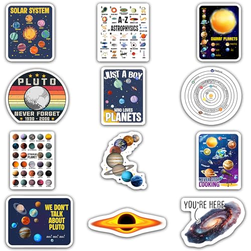 Astronomy Stickers 12pcs for Students Teens, Space Science Stickers, Planet Galaxy Solar System Stickers, Waterproof Stickers for Laptop Water Bottle - color: Astronomy