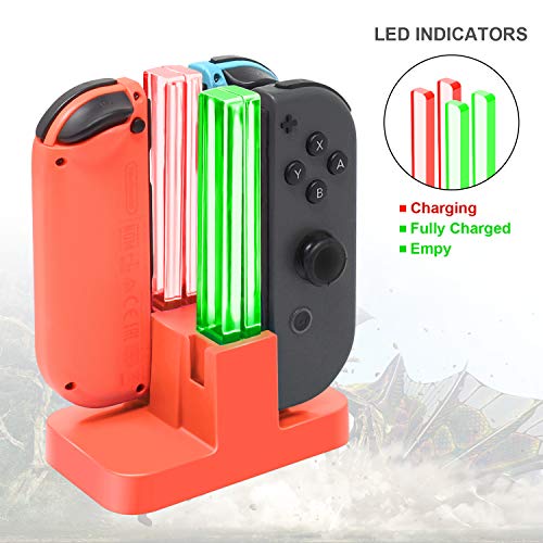 FastSnail Charging Dock Compatible with Nintendo Switch for Joy Con & OLED Model Controller with Lamppost LED Indication, Charger Stand Station Compatible with Joy Cons with Charging Cable (Red) - color: Red, size: 6.2/7.0 inch