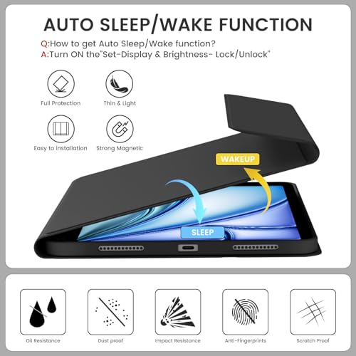 Case with Keyboard for iPad Air 11 Inch M4/M3/M2, Black | for iPad Air 5th/4th Generation 10.9 Inch, Magnetic Detachable Bluetooth Keyboard Cover with Pencil Holder, Auto Sleep/Wake - color: Black