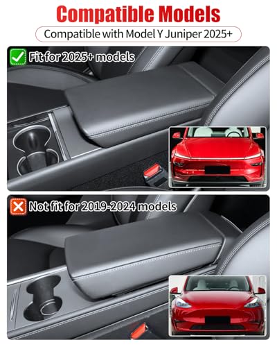 Center Console Cover for 2025 2026 Tesla Model Y Juniper, Soft PU Leather Armrest Cushion for Tesla Model 3 Highland,Elbow Support Car Interior Accessories（Black）