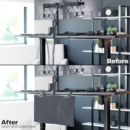 VIVO Black Clamp-on 30 inch Desk Cable Management Sleeve, DESK-SKIRT-30P | Privacy Desk Skirt, Cable Organizer, Wire Hider Kit Panel System - size: 30" Panel