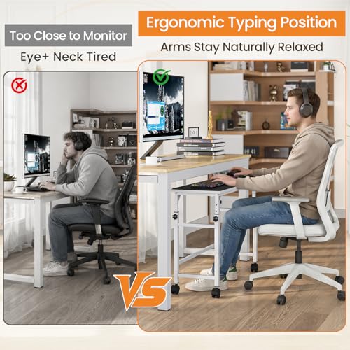 Snughome Mobile Keyboard Tray with Mouse Pad, Height Adjustment 21.6"-31.1", Keyboard Standing Desk, Rolling Under-Desk Extender with Lockable Casters, Desk Accessories for Home Office, White - color: White