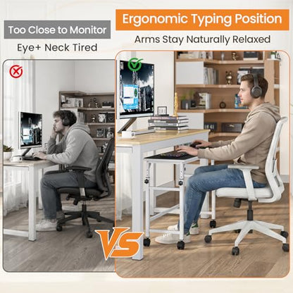 Snughome Mobile Keyboard Tray with Mouse Pad, Height Adjustment 21.6"-31.1", Keyboard Standing Desk, Rolling Under-Desk Extender with Lockable Casters, Desk Accessories for Home Office, White - color: White