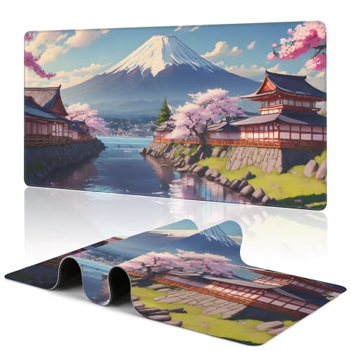 Mount Fuji Desk Mat Large Mouse Pad Gaming Mousepad 31.5 x 15.8 in | Desk Pad for Keyboard and Mouse, Large Non-Slip Rubber Base Mousepad Desk Mat with Stitched Edges for Gaming Office - color: Japanese Mount Fuji