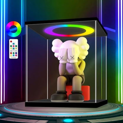 LANSCOERY Acrylic Display Case 17.7x17.7x17.7 in, 10mm Base, RGB Ring Light, 3mm Clear Panels, Front Door for Action Figures and Models - size: 17.7x17.7x17.7inch; 45x45x45cm