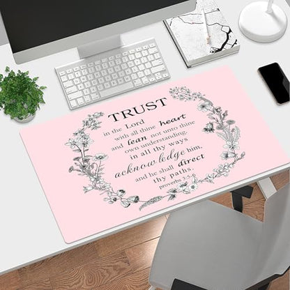 EOBTAIN Pink Large Mouse Pad Bible Verse Keyboard Mat 31.5x15.7 Inch Scripture XXL Extended Desk Mat Smooth Non-Slip Rubber Mousepad Relaxing Spiritual Desk Accessories for Office Home - color: Pink Grey