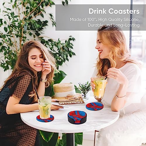 6 Pcs Rubber Drink Coasters Holder Silicone Cup Mat Outdoor Plastic Coaster | Coasters for Drinks Non-Stick Non-Slip Coasters Set Thickened Hot-Cold Drink Fits Any Cups Table Rubber Glass Coaste - color: Blue Red-plastic Holder