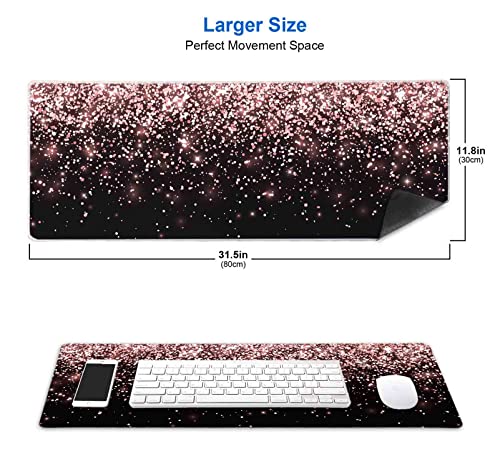 IMAYONDIA Gaming Mouse Pad, Large Non-Slip Rubber Base Mousepad with Stitched Edges, Keyboard Mouse Mat Desk Pad for Work, Game, Office, 31.5x11.8 Inch - Rose Gold Black Glitter Luxury - color: Rose Gold Glitter Black