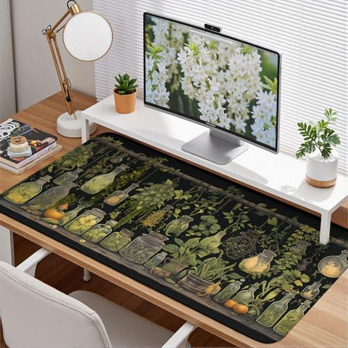 Witchy Botanical Green Plants Desk Mat Mouse Pad Large Gaming Mouse Pad Mystical Dark Cottagecore Mousepad Computer Laptop Keyboard and Mouse Mat, Desktop Protector Mat - color: A5- Witchy Plant