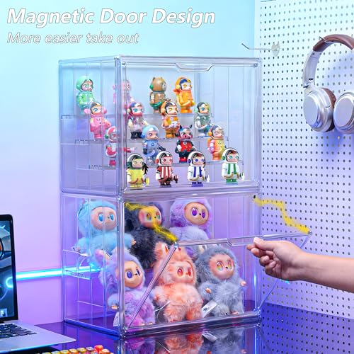 Acrylic Display Case for Collectibles, 4 Layer Adjustable Clear Figure Display Cases with Magnetic Door, Large Stackable Showcase Display Cabinet Box for Figures