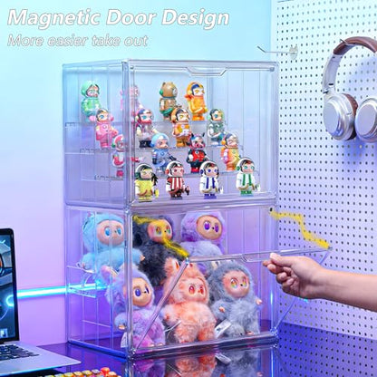 Acrylic Display Case for Collectibles, 4 Layer Adjustable Clear Figure Display Cases with Magnetic Door, Large Stackable Showcase Display Cabinet Box for Figures