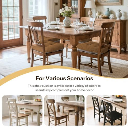 Indoor Kitchen Chair Cushions Set of 4 18"X16.5"X3" Soft Anti Slip Dining Chair Pads Tufted Kitchen Seat Cushion with Ties, Khaki - color: Khaki