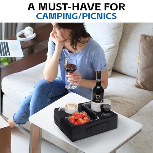 G GOOD GAIN Couch Cup Holder Pillow-Sofa Cup Holder Cozy Buddy | Bed Drink Caddy Holds Tablet, Remote, Snacks | Waterproof Anti-Spill Sofa Beverage Tray for Car, Park, Beach, Picnic, Boat, RV(Black) - color: Black, size: 12.5 x 9.5 inches