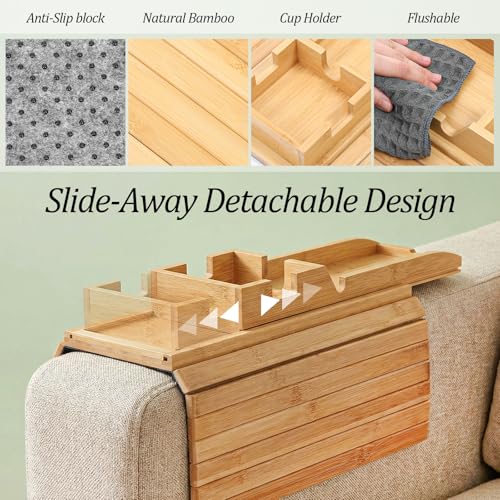 1 Pc 3 in 1 Couch Cup Holder Tray, 4.7X12.6Inch Couch Armrest Table Anti-Slip Sofa Armchair Caddy Table Couchs Arm Tray with Detachable Cup Holder Foldable Sofas Trays for Drinks Cellphone Snacks