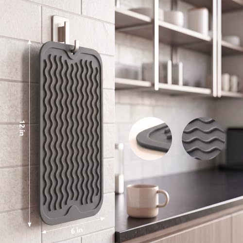 MicoYang Silicone Dish Drying Mat for Multiple Usage,Easy clean,Eco-friendly,Heat-resistant Silicone Mat for Kitchen Counter or Sink,Refrigerator or Drawer Liner Grey S 12 inches x 6 inches - color: Gray, size: 12"L x 6"W