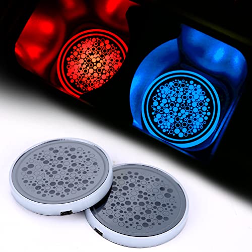 ACODABLEM 2 Pack LED Cup Holder Lights, Car Coaster with 7 Colors Changing USB Charging Mat, Luminescent Cup Pad Interior Atmosphere Lamp Decoration Light (Black) - color: Black
