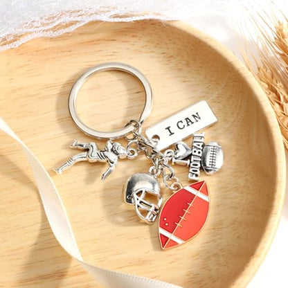Sports Ball Keychain with Volleyball Baseball Soccer Basketball Football Charms Athletic Gift for Men - color: Rugby