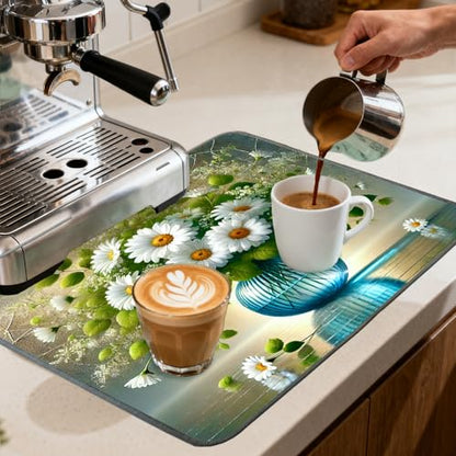 Nuxovilar Daisy Bouquet Dryer Cover for the Top, Non-slip Washer & Dryer Protector, 23.62"x19.68" Dust-proof Washing Machine Mat, Diatom Mud Polyester Top Pad for Laundry Room - color: YYE00283-B