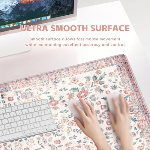 Baziabbo Pink Desk Mat,XXL Extended Large Mouse Pad,Gaming Mousepad with Stitched Edge,Non-Slip Rubber Base Keyboard Desk Pad for Home Office Study Game (Pink Floral-A) - color: Pink Floral-a
