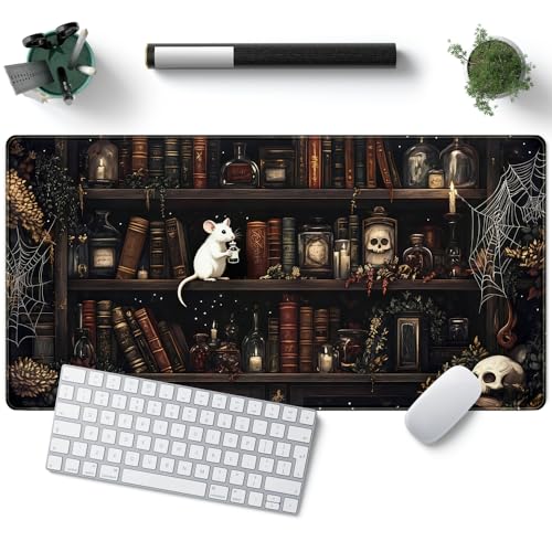 Dark Witchy Desk Mat Gaming Desk Pad Large Mouse Pad, Magician'S Fantasy Bookcase Gothic Mouse Mat XXL Laptop Keyboard Pad, Laptop Keyboard and Mouse Mat Desktop Protector Mat 31.5 X 15.7 in - color: D-black Gothic Bookshelf