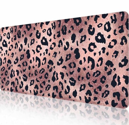 Gaming Large Mouse Pad with Stitched Edges, Desk Mat, Extended Keyboard Pad, Non-Slip Rubber Base Desk Pad for Keyboard and Mouse, 31.5X11.8 inch, Rose Gold Leopard Patter - color: Rose Gold Leopard Patter, size: 31.5L x 11.8W inches