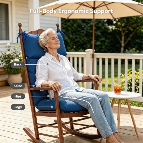 QILLOWAY Outdoor Rocking Chair Cushions Set of 2, 100% Polyester Waterproof Patio Rocking Chair Cushion, High Back Weatherproof Chair Pad for Adirondack & Outdoor Furniture, Royal Blue - color: Royal Blue