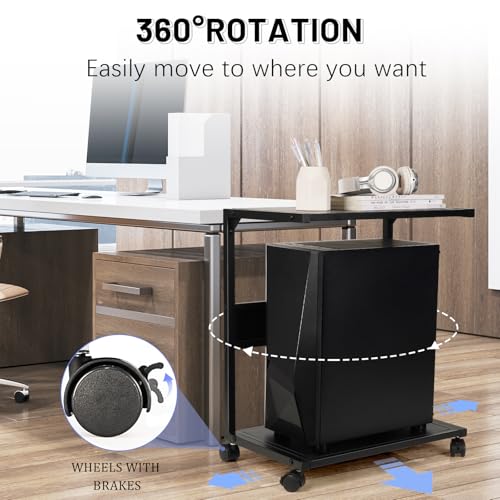 Bfttlity PC Stand Computer Tower Stand 2-Tier Metal CPU Holder with Locking Caster Wheels Suitable for Most PC (L, Black) - size: Large-Black