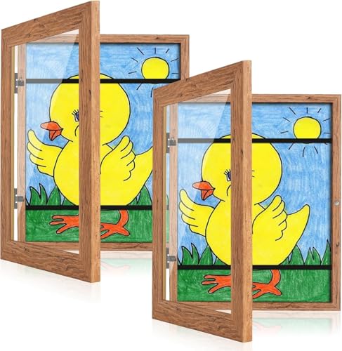 GULETHUN [2-Pack] Kids Art Frames, 9x12 Front Opening Kids Artwork Frames Changeable, Dark Wood Grain Artwork Display Storage Frame for Wall, Holds 50 Pcs, for 3D Picture, Crafts, Children Drawing - color: Dark Woodgrain, size: 9x12"