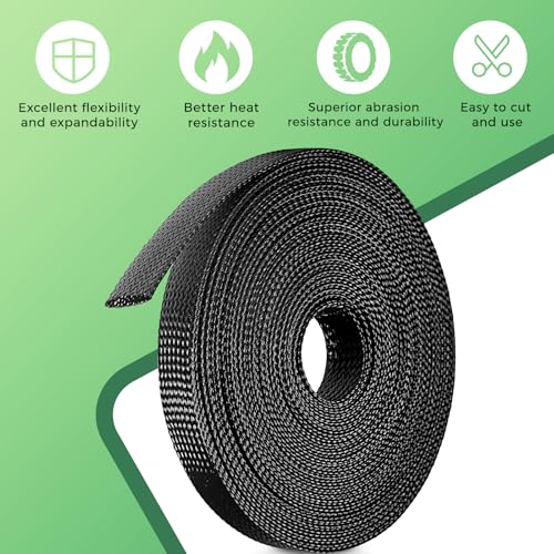 132 ft Expandable Braided Cable Sleeve Wire Loom PET Wiring Sleeving, Mesh Automotive Split Sheathing Wrap Management Heat Shrink for Audio and Other Home Device (1/2 in, 1/4 in, 3/8 in,3/4 in,Black) - color: Black