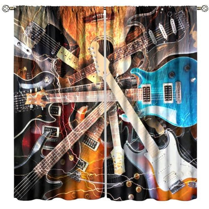 Colourful Guitar Theme Window Curtain, Electronic Musical Instruments Rock Music Art Blackout Window Curtain for Bedroom Living Room 42" W X 45" L - color: Music-1, size: 21"W x 45"L (Pack of 2)