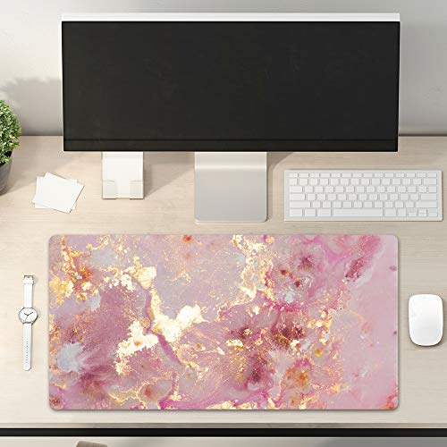 QIYI Large Mouse Pad, Cute Pink Desk Mat for Desktop, Women Girls PU Leather Desk Pad Waterproof Gaming Mousepad, Rose Gold Marble Computer Protector Writing Pad for School Office Home 31.5" x 15.7" - color: Pink Gold Marble, size: 31.5" x 15.7"