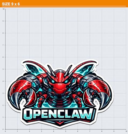 OpenClaw Vinyl Decal Sticker | Red Robot Lobster Design | Gaming Decor | Cyberpunk Style | Unique Wall Art | Collector's Item - size: 9-inch