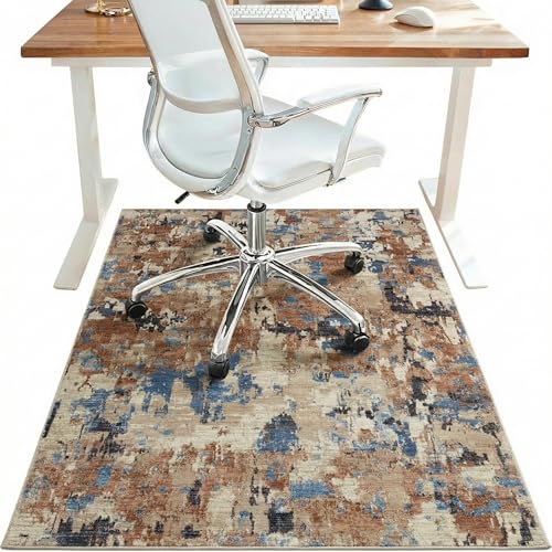 Office Chair Mat for Hardwood Tile Floor, Abstract 36"X 60" Desk Mats for Office Chair on Rolling Chairs Carpet, Desk Anti-Slip 1/5" Thick Rug for Computer Chair, Thin Low-Pile Floor Mat, Desert Blue - color: Desert Blue, size: 36"x60"