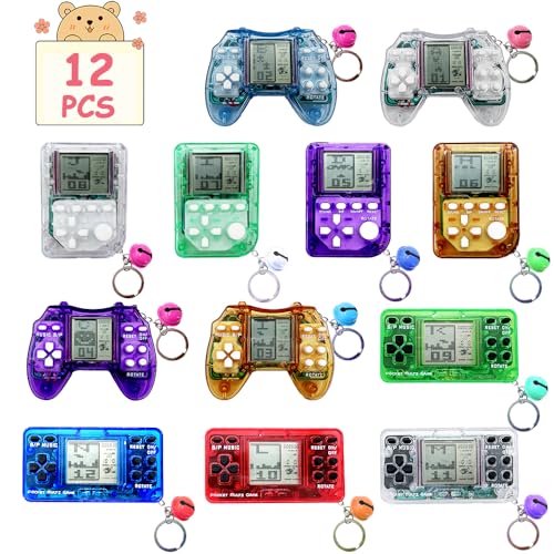 12Pcs Video Game Party Favors for Kids,Mini Game Console Keychain for Kids Boys Birthday Supplies Gaming Party Favors Classroom Prizes - style: 12 Pcs With Keychain Bell