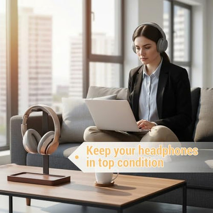 Wood Headphone Stand, Walnut Headset Stand for Desk, Universal Headphone Holder with Storage Base for Gaming, Music Headsets(Dark Brown) - color: Dark Brown