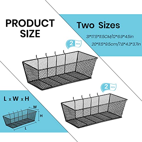 Sieral 4 Pcs Black Pegboard Baskets Metal Wire Shelf Baskets Peg Board Organizer Accessories Wall Mount Organizer Attachments for Garage Workbench Various Tool Accessories, 2 Sizes - color: Black, size: Medium, Large