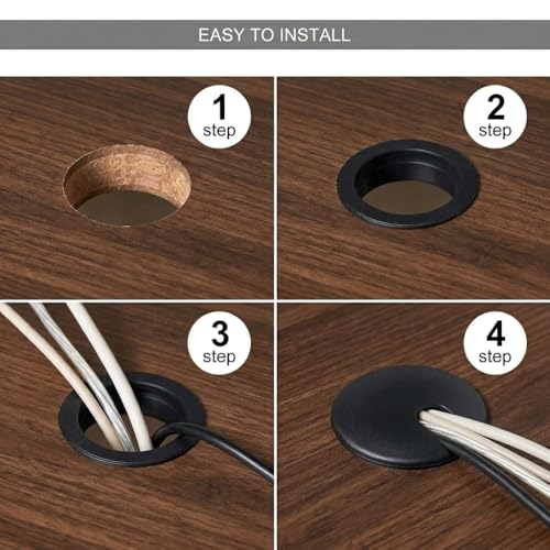 2 Inch Desk Grommet (50mm) - 5 Pack Black Plastic Cable Management Kit, Wire Covers for Cords Pass Through Computer Table, Office Desk Hole Cover for TV Stand & Workstation