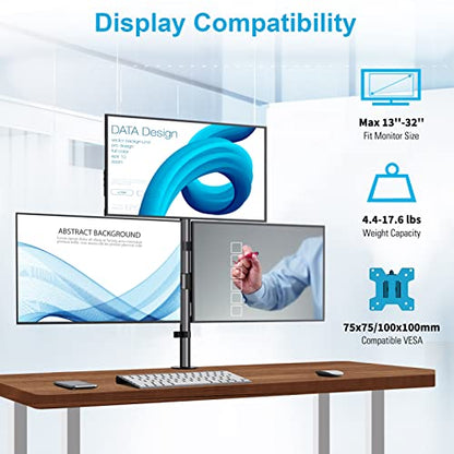 MOUNTUP Triple Monitor Stand, Height Adjustable Monitor Desk Mount Fit for 17 to 32 Inch Computer Screens, Stacked Monitors Arm for 3 Monitors, with C-Clamp and Grommet Base, up to 17.6lbs per Arm - size: Triple
