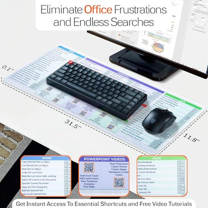 DeskGuide Pro MS Office Keyboard Pad Shortcut Mouse Pad - Windows 31.5"x11.8" Non-Slip Excel Cheat Sheet Desk Pad with Color-Coded Design - Excel/Word/PPT/Outlook Shortcuts Keyboard Mat and Mouse Pad