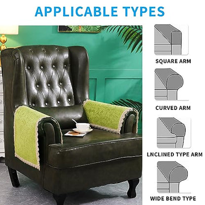 MINJIATEX Couch arm Covers,Non-Slip lace Sofa arm Covers Set of 2 Washable Sofa armrests Covers for Living Room Recliner Chair arm Cover Protectors for Leather Sofa armrest slipcover (GYDF-Green) - color: Gydf-green