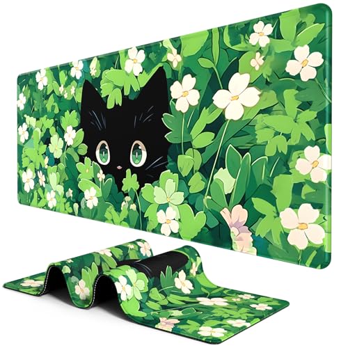 Large BOSOBO Gaming Mouse Mat, XXL, 31.5 x 11.8 Inches, Anime Grass Cat - color: Anime Grass Cat, size: XL - 31.5 x 11.8 Inches