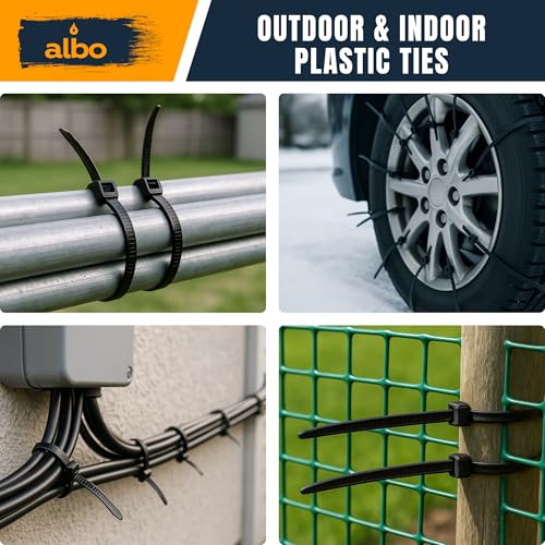 ALBO Black Zip Ties 4 Inch Plastic Cable Ties 1000 Pack Tie Wraps 18lb UV Resistant Small Nylon Wire Ties - size: 4" Black 1000 Pack 18lb