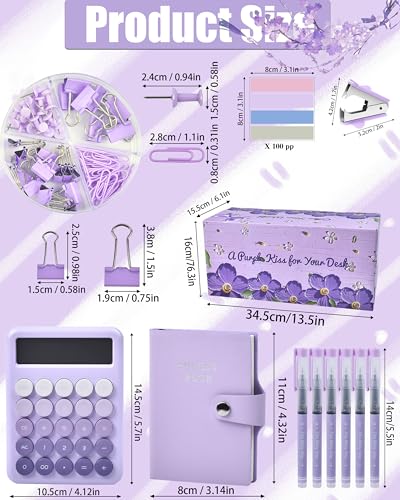 LXEVIHK 21Pcs Purple Desk Organizers and Accessories With Mesh Desk Organizer and 360°Rotating Pen Holder and a Lot of Office Purple Office Supplies Beautifully Presented in a Gift Box - color: purple