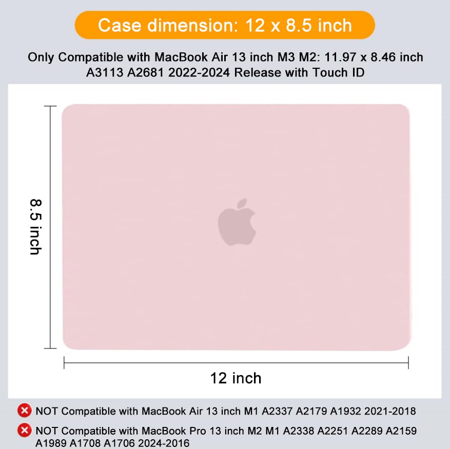 MOSISO Compatible with MacBook Air 13 inch Case M5 2026 M4 2025 M3 M2 2024-2022 A3449 A3240 A3113 A2681, Scratches-Resistant Protective Hard Shell for MacBook Air 13.6 inch Case, Baby Pink - color: Baby Pink