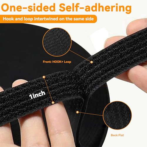 20Ft x 1" Adjustable Cable Straps with 30 Buckles, Hook and Loop Straps, Reusable Nylon Cable Ties for Cord Organiser, Organizer, Cable Tidy, Free Cut Length, Black - size: 20Ft x 1inch