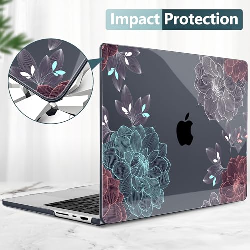 DONGKE Compatible with MacBook Pro 16 Inch Case (2026-2021 Release, M5 M4 M3 M2 M1 Pro/Max Chip), Plastic Hard Shell Cover with Keyboard Cover & Screen Protector for MacBook Pro 16", Dahlia Flowers - color: Dahlia Flowers
